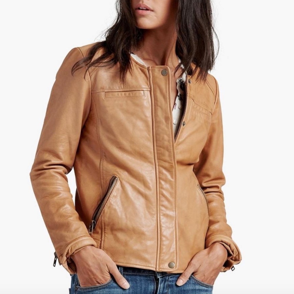 Camel Leather Moto Jacket xs